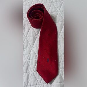 YSL Yves St Laurent Vintage Red w/blue and white detail Silk/Polyester Tie